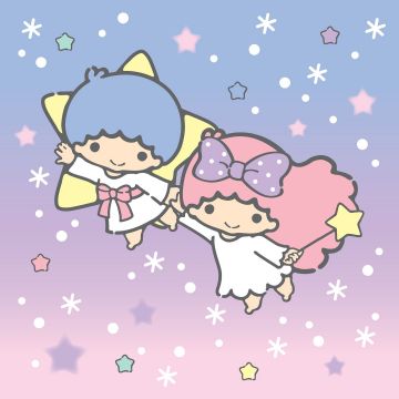 Flying, Little Twin Stars, Gradient background, Kiki and Lala, Cartoon, Sanrio, Pastel