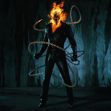 Ghost Rider, Superhero, 5K, Dark aesthetic, Skull, Fire