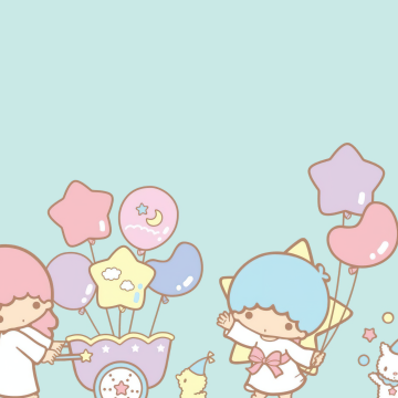 Little Twin Stars, Cyan background, Kiki and Lala, Pastel, Aesthetic, Cartoon, Sanrio