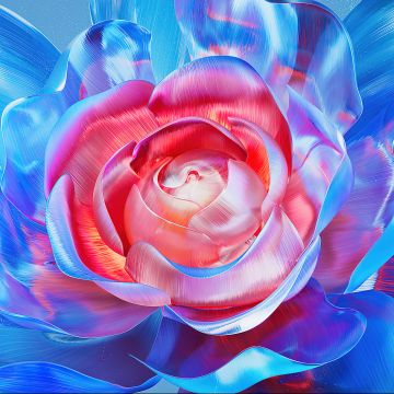 Digital flower, Blue aesthetic, Luminescence, 5K
