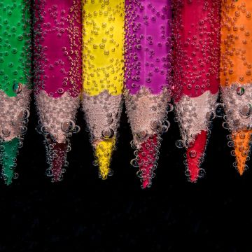Pencils, Bubbles, Colorful, Underwater, Color pencils, 5K