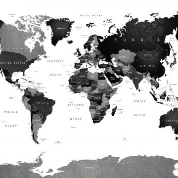 Monochrome, World map, Black and White, 5K