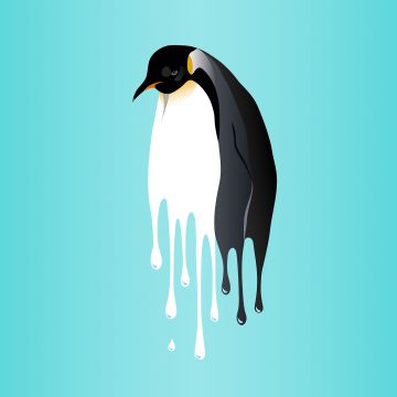 Penguin, Drippy, Turquoise background, 5K