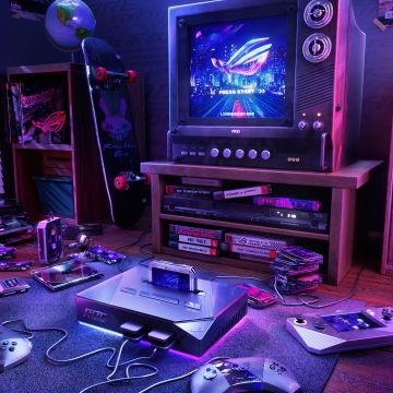 ASUS ROG, Gaming room, Retro style, Gaming console, Republic of Gamers, Cozy, Aesthetic interior