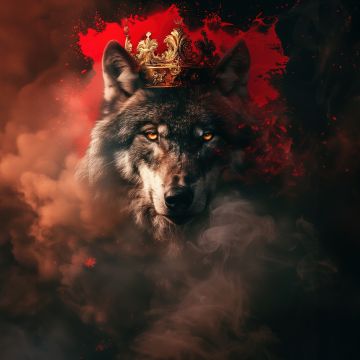 Wolf, Crown, King, Smoke, AI art