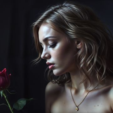 Beautiful girl, Red Rose, AI art