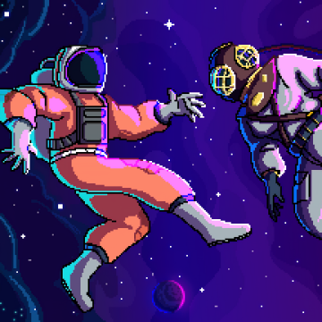 Astronauts, Pixel art, Illustration