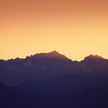 Mountains, Sunset, Silhouette, Yellow sky, Dusk, Sunrise, Seattle, Washington, Landscape, 5K