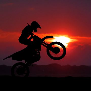 Motocross Motorcycle, Motorcycle stunt, Silhouette, Sunset