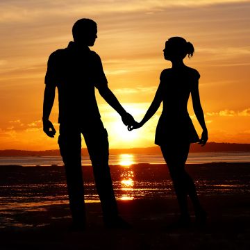 Couple, Seascape, Beach, Romantic, Silhouette, Sunset, Together