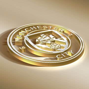 Manchester City FC, Golden background, Crest, 5K
