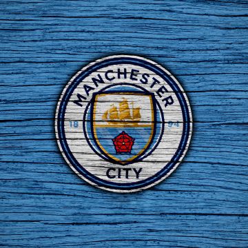 Manchester City FC, Wooden background, Premier League club, Football team