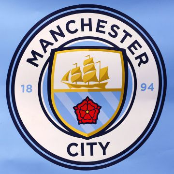 Manchester City FC, Emblem, Football team, 5K, Blue background, Premier League club
