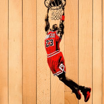 Michael Jordan, Wooden background, Basketball ring, Chicago Bulls