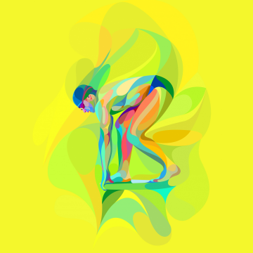 Swimmer, Illustration, Yellow background, Minimalist, 5K, 8K