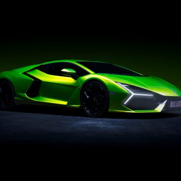 Lamborghini Revuelto, Green aesthetic, Dark background, 5K