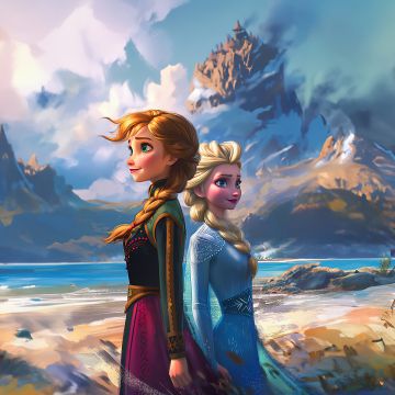 Frozen, Artwork, Anna, Elsa, Sisters, AI art