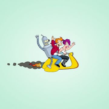 Futurama, Cartoon, TV series, Animated series, Minimalist, Phillip J Fry, Bender (Futurama), Leela (Futurama)