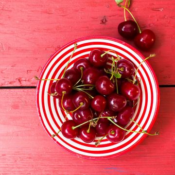 Cherries, Cherry fruits, Bowl of fruits, Wooden background