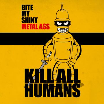 Bender (Futurama), Popular quotes, 5K, Yellow background