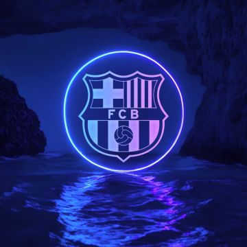 FC Barcelona, Neon logo, Neon glow, Reflection