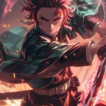 Tanjiro Kamado, Katana, Demon Slayer: Kimetsu no Yaiba, 5K, AI art