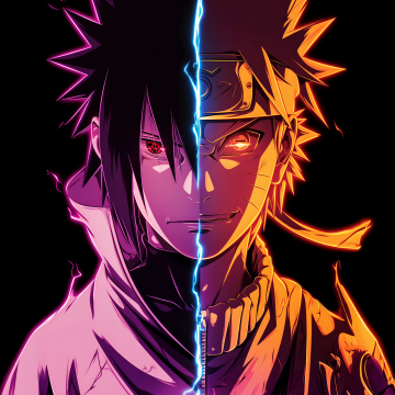 Sasuke Uchiha, Naruto Uzumaki, 5K, AMOLED, Black background, AI art