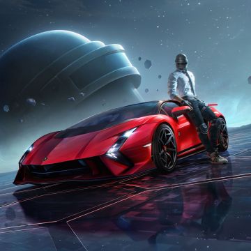 PUBG MOBILE, Lamborghini Invencible, 2024 Games, Level 3 helmet, Red cars