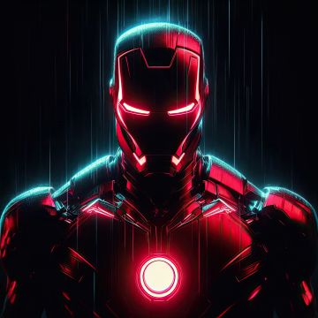 Neon, Iron Man, AMOLED, Black background, Marvel Superheroes, Neon glow