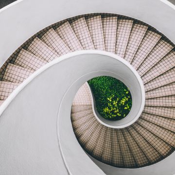 Spiral staircase, Modern architecture, White, Aesthetic, 5K