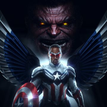 Thunderbolt Ross (Red Hulk), Sam Wilson, Captain America: Brave New World, 5K, Dark background