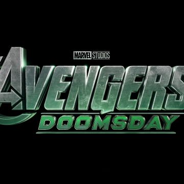 Avengers: Doomsday, Logo, Black background, 2026 Movies, 5K, 8K