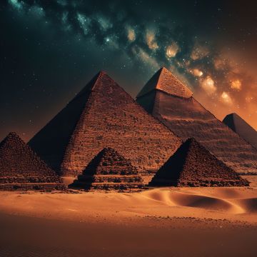 Egyptian Pyramids, Aesthetic, Seven Wonders of the Ancient World, Scenic, Tourist attraction, AI art, The Great Pyramid of Giza