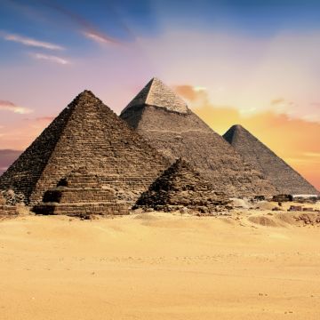 Egyptian Pyramids, Sunset, Seven Wonders of the Ancient World, Scenic, Tourist attraction, The Great Pyramid of Giza