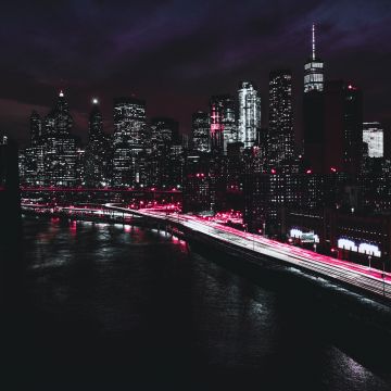 New York City, Manhattan, Traffic lights, Light trails, Night, Cityscape, City lights, Dark, 5K