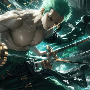 Roronoa Zoro, Sword, 5K, One Piece, Green