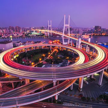 Nanpu Bridge, Modern architecture, Cityscape, Shanghai, City lights, Long exposure, Aesthetic