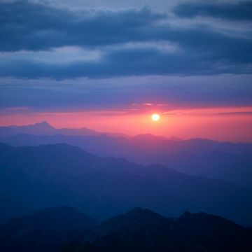 Mountain range, Sunset, Scenery, Dawn, France, 5K