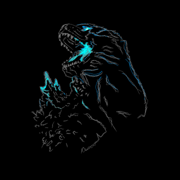 Godzilla, AMOLED, Kaiju, Black background, Neon art, 5K