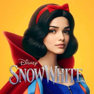 Rachel Zegler, Disney Princess, Snow White, 5K, 8K, AI art, Yellow background