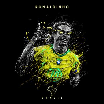 Ronaldinho, AMOLED, 5K, Brazilian Football Player, Black background, Fan Art