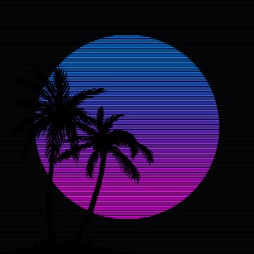 Palm trees, RetroWave art, 5K, 8K, AMOLED, Black background, Silhouette