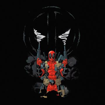 Deadpool, Artwork, Black background, AMOLED, 5K, Marvel Superheroes