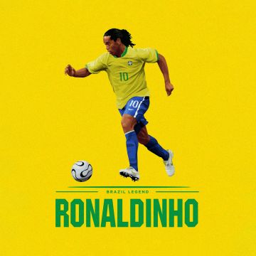 Ronaldinho, Brazilian Football Player, 5K, Yellow background, Illustration