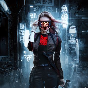 404 Error, Cyberpunk girl, 404 not found, Future tech, Futuristic, 5K