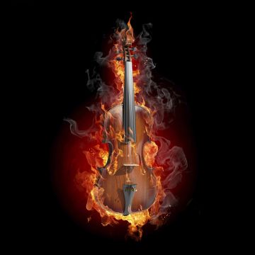 Violin, Fire, Black background, AMOLED