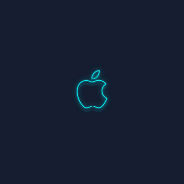 Blue, Apple logo, Neon sign, Dark background, Glowing, 5K