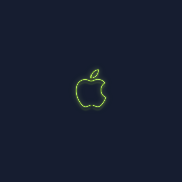 Green, Apple logo, Neon sign, Dark background, Glowing, 5K