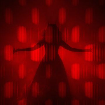 Scarlet Witch, Red background, 5K, Silhouette, Dark red