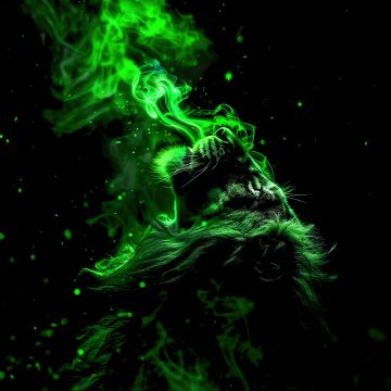 Lion, Green aesthetic, AMOLED, Smoke, 5K, Black background, Dark theme